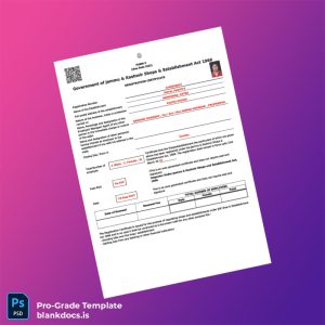 Blank India Jammu and Kashmir Shops and Establishment Act Registration Certificate Template (Word/PDF) Document Preview - BlankDocs
