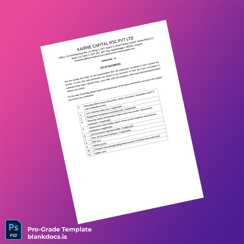 Blank India Karine Capital ISC Pvt Ltd Employment Verification Letter Template in Word and PDF formats page 6 Document Preview - BlankDocs