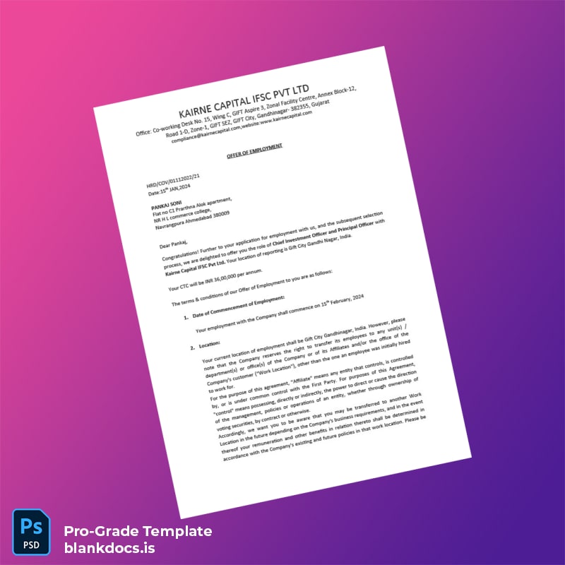 Blank India Karine Capital ISC Pvt Ltd Employment Verification Letter Template (Word/PDF) Document Preview - BlankDocs