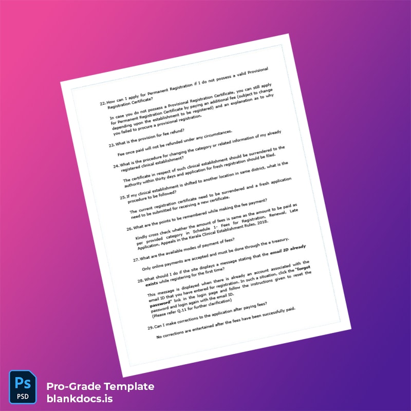 Blank India Kerala Clinical Establishments Registration FAQ Document Template in Word and PDF formats page 4 Document Preview - BlankDocs
