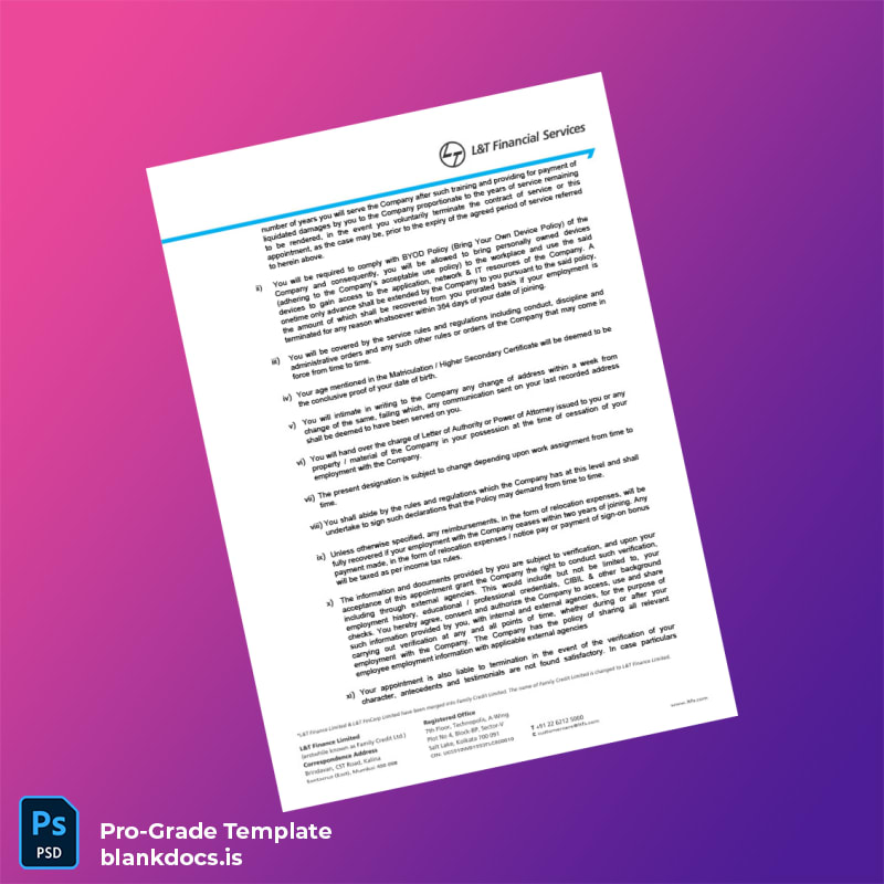 Blank India L T Employment Verification Letter Template in Word and PDF formats page 4 Document Preview - BlankDocs