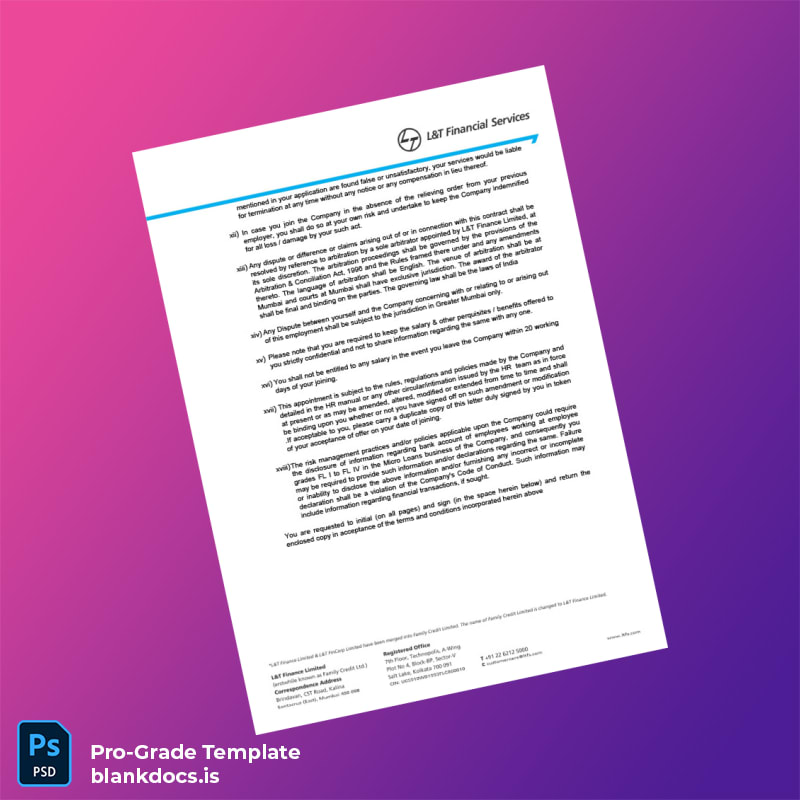 Blank India L T Employment Verification Letter Template in Word and PDF formats page 5 Document Preview - BlankDocs