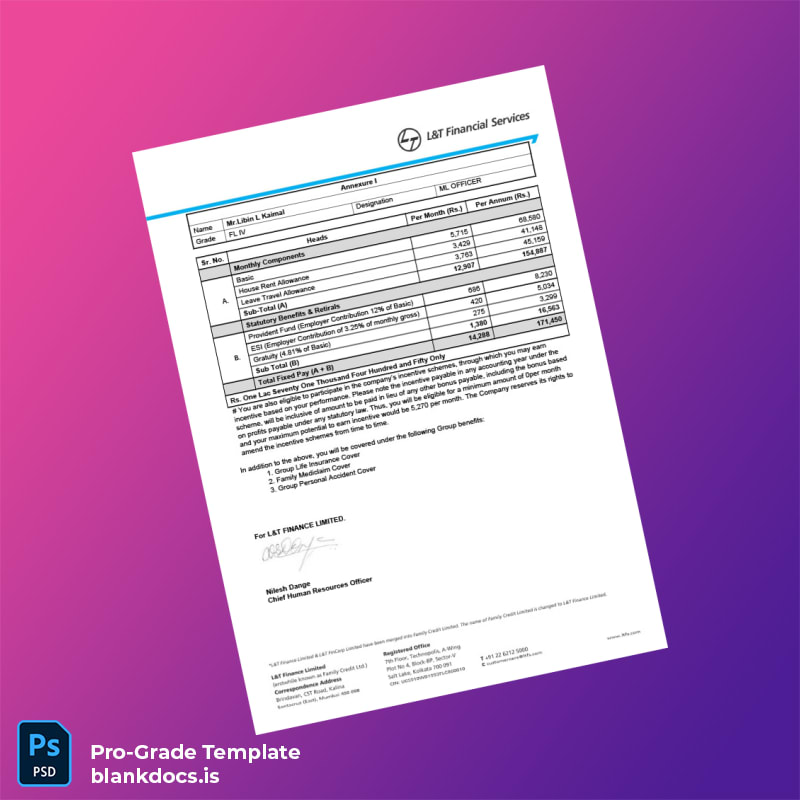 Blank India L T Employment Verification Letter Template in Word and PDF formats page 7 Document Preview - BlankDocs