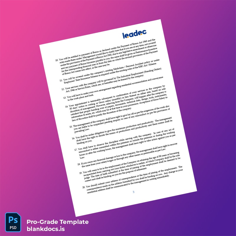 Blank India Leadec India Pvt Ltd Employment Verification Letter Template in Word and PDF formats page 3 Document Preview - BlankDocs