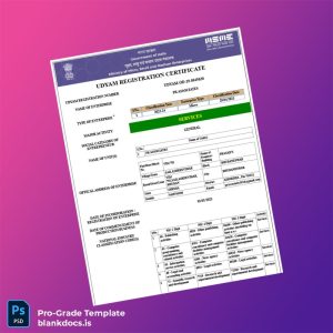Blank India MSME Udyam Registration Certificate Template (Word/PDF) Document Preview