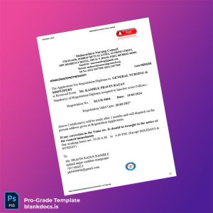 Blank India Maharashtra Nursing Council Registration Certificate Template (Word/PDF) Document Preview