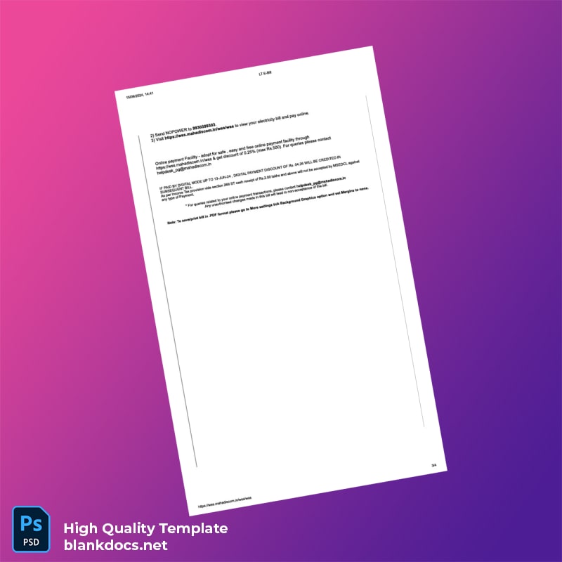 India Maharashtra State Electricity Distribution Co Ltd Editable Utility Bill Template in Word and PDF formats page 3