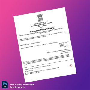 Blank India Ministry of Corporate Affairs Certificate of Incorporation Template (Word/PDF) Document Preview