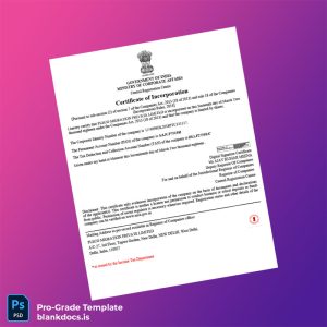 Blank India Ministry of Corporate Affairs Company Registration Certificate Template (Word/PDF) Document Preview