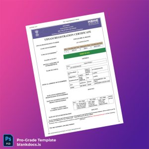 Blank India Ministry of MSME Udyam Registration Certificate Template (Word/PDF) Document Preview