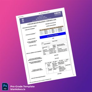 Blank India Ministry of Micro Small and Medium Enterprises Udyam Registration Certificate Template (Word/PDF) Document Preview