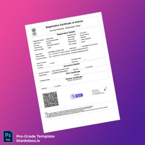 Blank India Ministry of Road Transport and Highways Vehicle Registration Certificate Template (Word/PDF) Document Preview