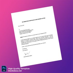 India Mohd Mazher Ahmed Editable No Objection Certificate Template in Word and PDF formats