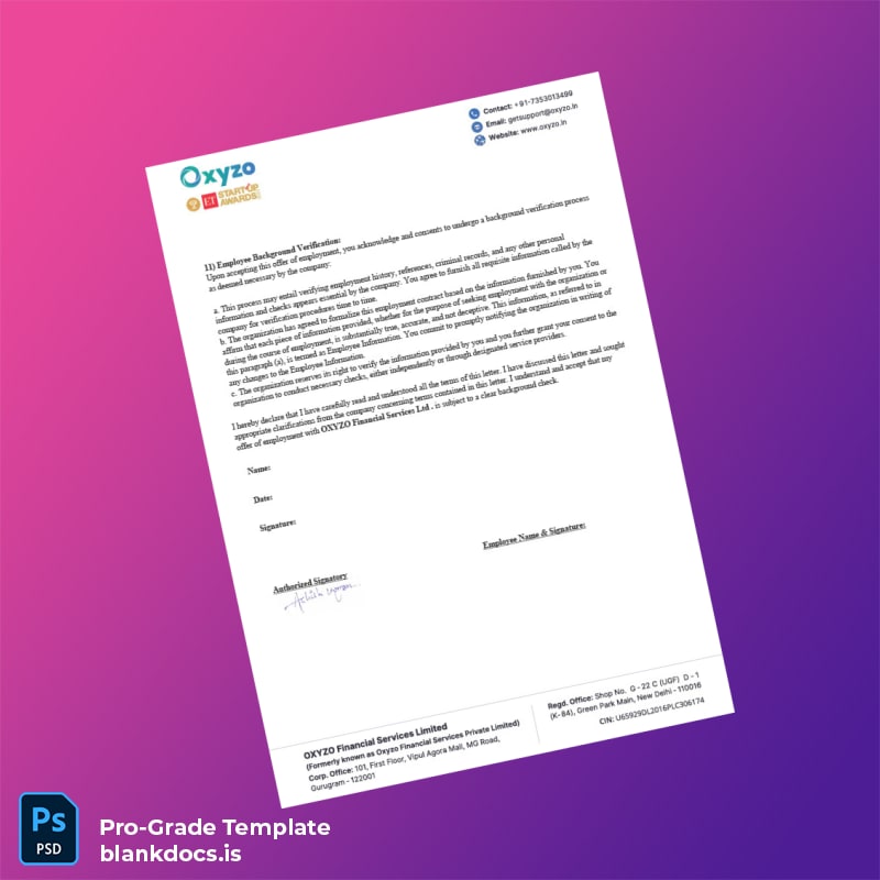 Blank India OXYZO Employment Verification Letter Template in Word and PDF formats page 4 Document Preview - BlankDocs