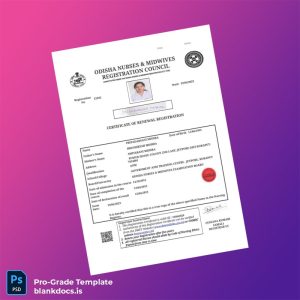 Blank India Odisha Nurses Midwives Registration Council Certificate of Renewal Registration Template (Word/PDF) Document Preview