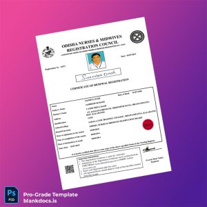 Blank India Odisha Nursing Registration Certificate Template (Word/PDF) Document Preview