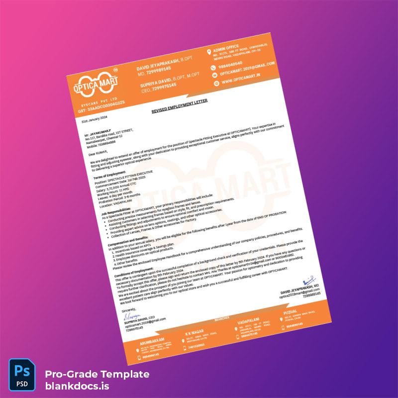 Blank India Optica Mart Employment Verification Letter Template in Word and PDF formats page 3 Document Preview - BlankDocs
