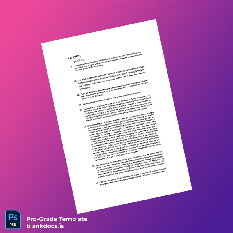 Blank India Paytm Employment Verification Letter Template in Word and PDF formats page 3 Document Preview - BlankDocs