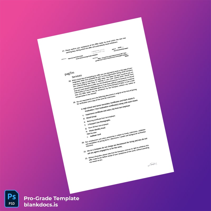 Blank India Paytm Employment Verification Letter Template in Word and PDF formats page 4 Document Preview - BlankDocs