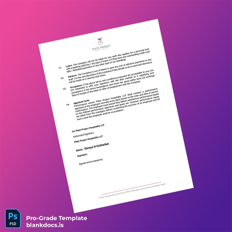 Blank India Plate Project Hospitality Employment Verification Letter Template in Word and PDF formats page 3 Document Preview - BlankDocs