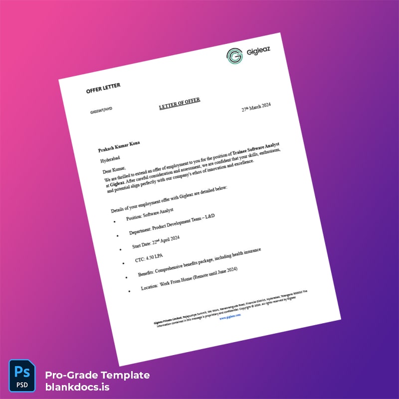 Blank India Prakash Kumar Kona Employment Verification Letter Template (Word/PDF) Document Preview - BlankDocs