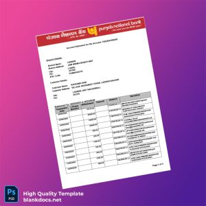 India Punjab National Bank Statement Template in Word and PDF formats