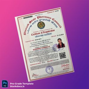 Blank India Punjab State Pharmacy Council Registration Certificate Template (Word/PDF) Document Preview - BlankDocs