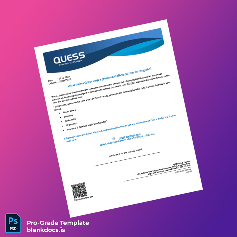 Blank India QUES Employment Verification Letter Template in Word and PDF formats page 6 Document Preview - BlankDocs