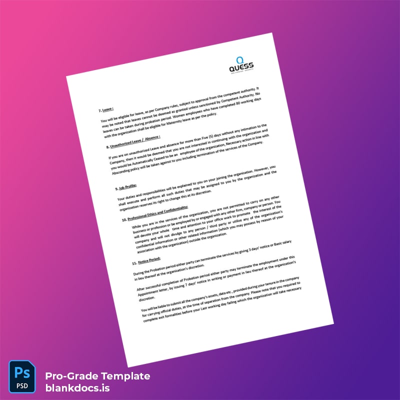 Blank India Quess Corporation Employment Verification Letter Template in Word and PDF formats page 3 Document Preview - BlankDocs