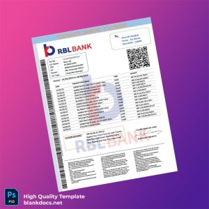 India RBL Bank Statement Template in Word and PDF formats