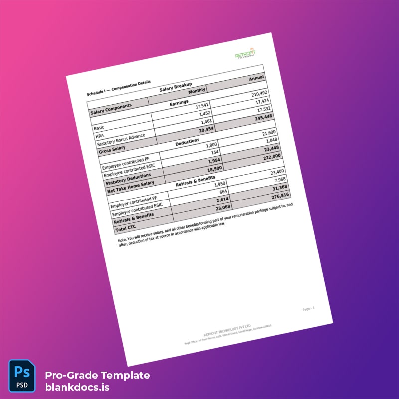 Blank India RETROFIT TECHNOLOGY PVT LTD Employment Verification Letter Template in Word and PDF formats page 4 Document Preview - BlankDocs