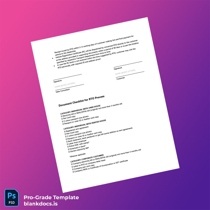 Blank India RTO Road Transport Office Registration Certificate Template in Word and PDF formats page 2 Document Preview - BlankDocs