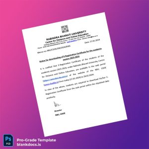 Blank India Rabindra Bharati University E Registration Certificate Template (Word/PDF) Document Preview - BlankDocs