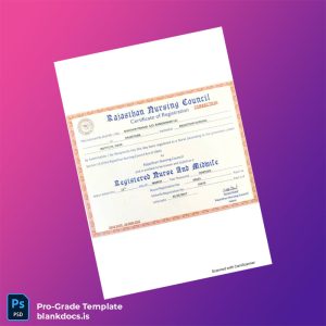 Blank India Rajasthan Nursing Council Registration Certificate Template (Word/PDF) Document Preview - BlankDocs
