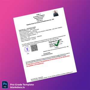 Blank India Rajasthan Shops and Commercial Establishments Registration Certificate Template (Word/PDF) Document Preview - BlankDocs