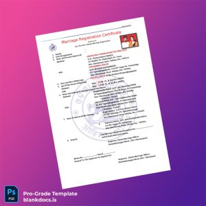 Blank India Registrar Marriage Registration Certificate Template (Word/PDF) Document Preview