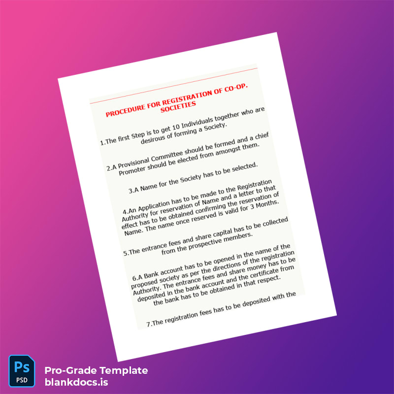 Blank India Registrar of Cooperative Societies Registration Certificate Template in Word and PDF formats page 2 Document Preview - BlankDocs