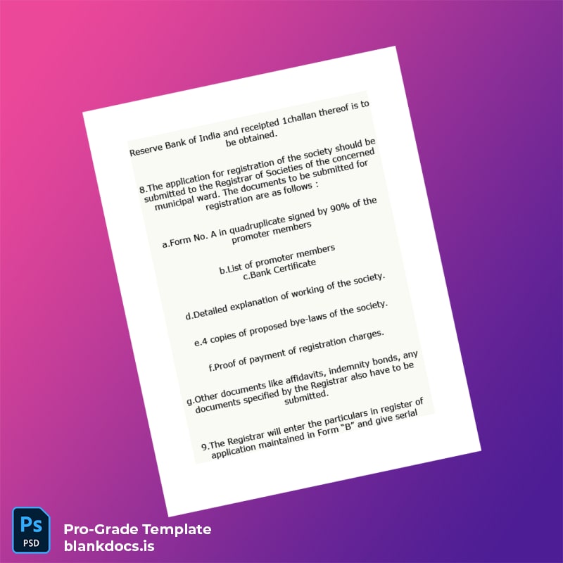 Blank India Registrar of Cooperative Societies Registration Certificate Template in Word and PDF formats page 3 Document Preview - BlankDocs