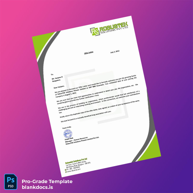 Blank India RobusTEK Solutions Employment Verification Letter Template (Word/PDF) Document Preview - BlankDocs