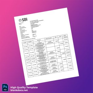 India SBI Account Statement Template in Word and PDF formats