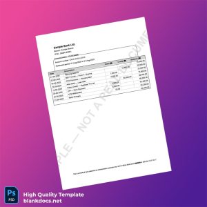 India Sample Bank Statement Template in Word and PDF formats