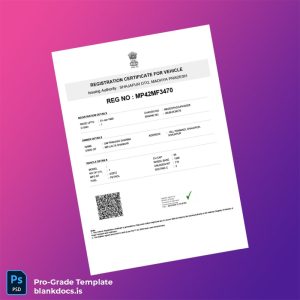 Blank India Shajapur DTO Vehicle Registration Certificate Template (Word/PDF) Document Preview
