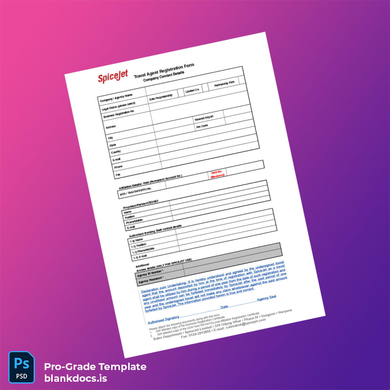 Blank India SpiceJet Business Registration Certificate Template (Word/PDF) Document Preview - BlankDocs