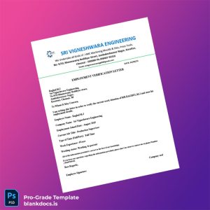 Blank India Sri Vigneshwara Engineering Employment Verification Letter Template (Word/PDF) Document Preview - BlankDocs