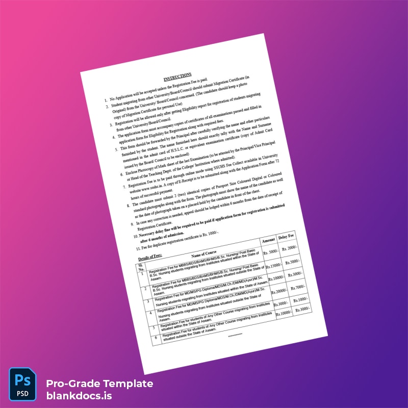 Blank India Srimanta Sankaradeva University of Health Sciences Registration Certificate Template in Word and PDF formats page 2 Document Preview - BlankDocs