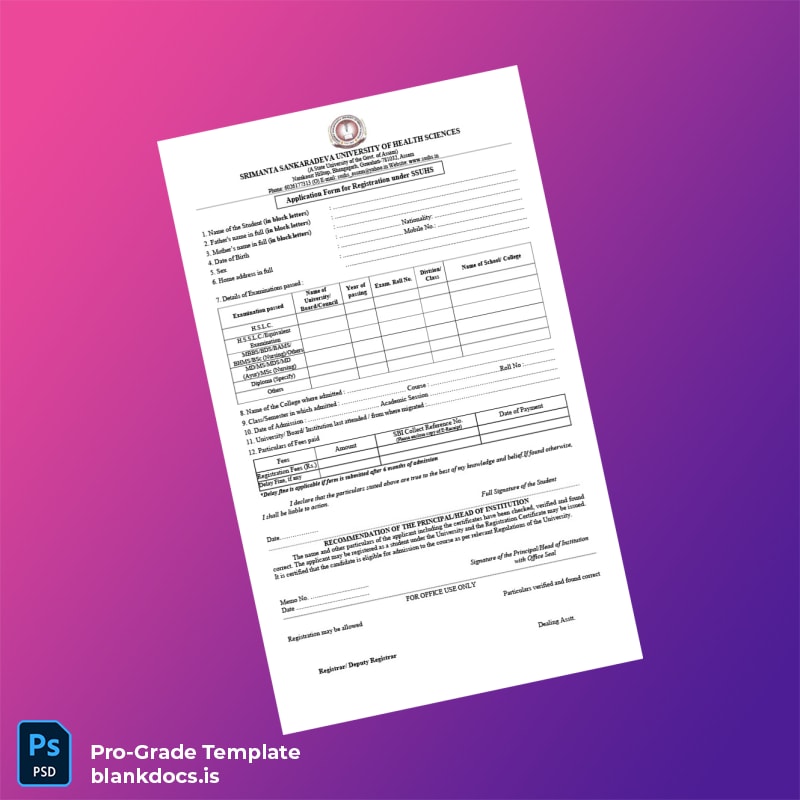 Blank India Srimanta Sankaradeva University of Health Sciences Registration Certificate Template (Word/PDF) Document Preview - BlankDocs