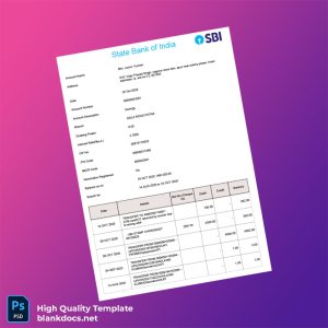 India State Bank of India Account Statement Template in Word and PDF formats
