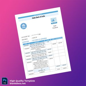 India State Bank of India Bank Statement Template in Word and PDF formats