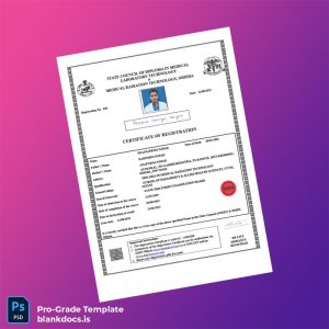 Blank India State Council of Diploma in Medical Laboratory Technology Registration Certificate Template (Word/PDF) Document Preview