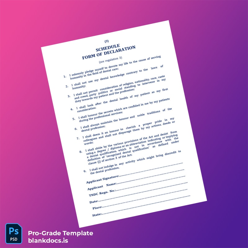 Blank India Tamil Nadu Dental Council BDS Registration Certificate Template in Word and PDF formats page 5 Document Preview - BlankDocs